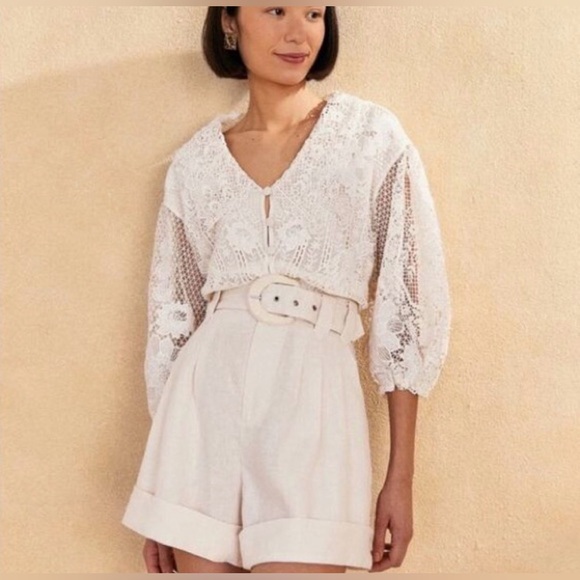 NWT FARM RIO X Anthropologie Tailored Linen Shorts in Off White with Belt Size S - Picture 3 of 10